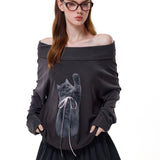 Reabobo Kitty Ribbon Off-shoulder Top