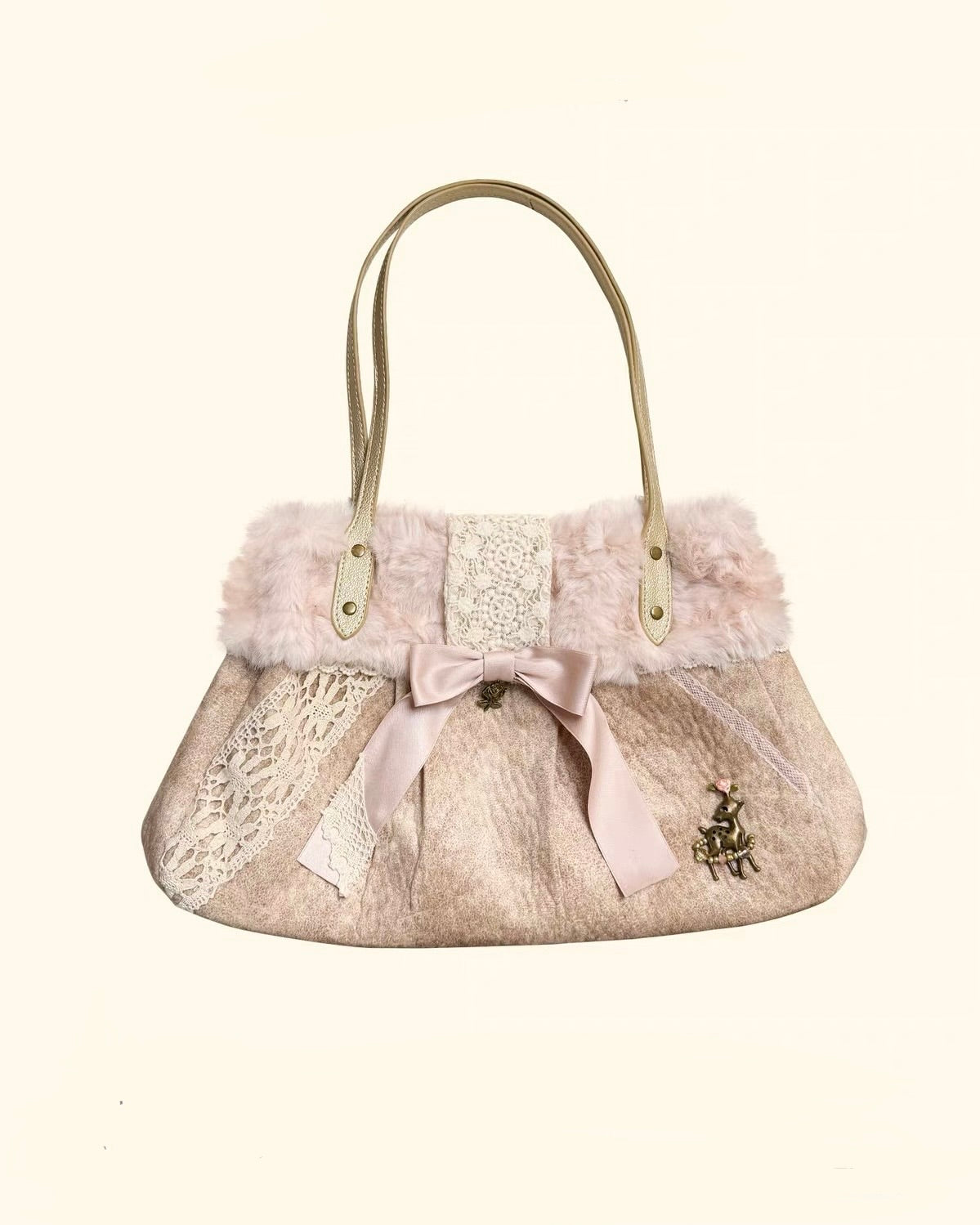 Rose Island Rose Letter Pink Dear Faux Fur Tote Bag