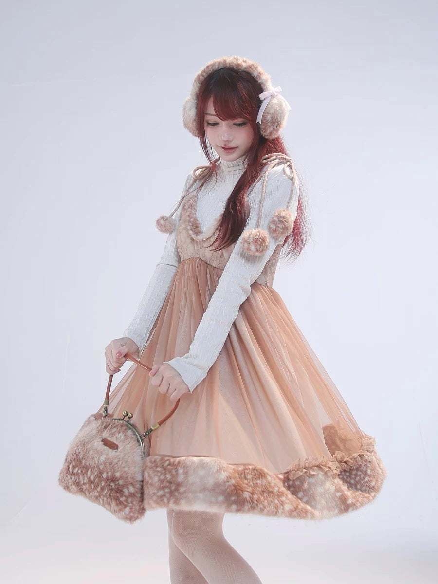 Get trendy with [Rose Island] Fairy Spirit Little Deer in flower field faux fur hand bag with shoulder stripe -  available at Peiliee Shop. Grab yours for $34 today!