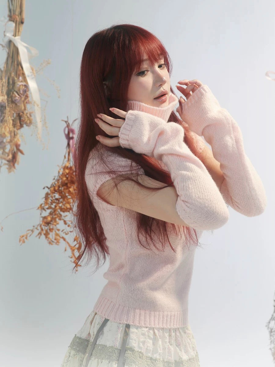 Get trendy with [Rose Island] Fairy Spirit Soft Coquette Dream In Pink Sweater With Arm warmer -  available at Peiliee Shop. Grab yours for $45 today!