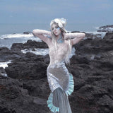 [Blood Supply] Silver Song Of Siren Mermaid Illusion Halter Maxi Dress