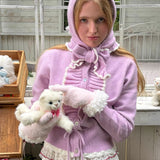 MineBeThyVers Lavender Dreams Wool Blend Knit Cardigan Bonnet Set