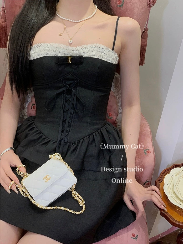 Get trendy with [Mummy Cat] Lady Anya Corset Styled Tie Up Waist Princess Mini Dress - Clothing available at Peiliee Shop. Grab yours for $59 today!