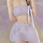 Get trendy with [Tailor Made] Lavender Dream Fairy Style Knitting Set with glass Pearl on bralette and skirt -  available at Peiliee Shop. Grab yours for $118 today!