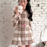 MineBeThyVers Soft Mocha Vintage Brown Plaid Coat
