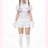 SelfishGhost 92% Cotton Retro Anime Polka Dot Top & Ribbon Shorts Set