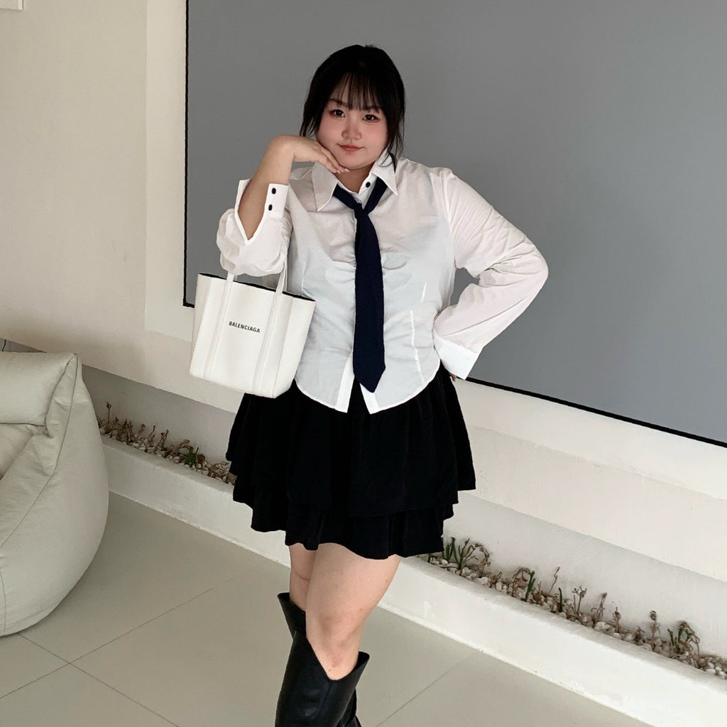 Get trendy with [Curve Beauty] Japanese School Style Shirt  (Plus Size 200 lbs) - Dresses available at Peiliee Shop. Grab yours for $32 today!