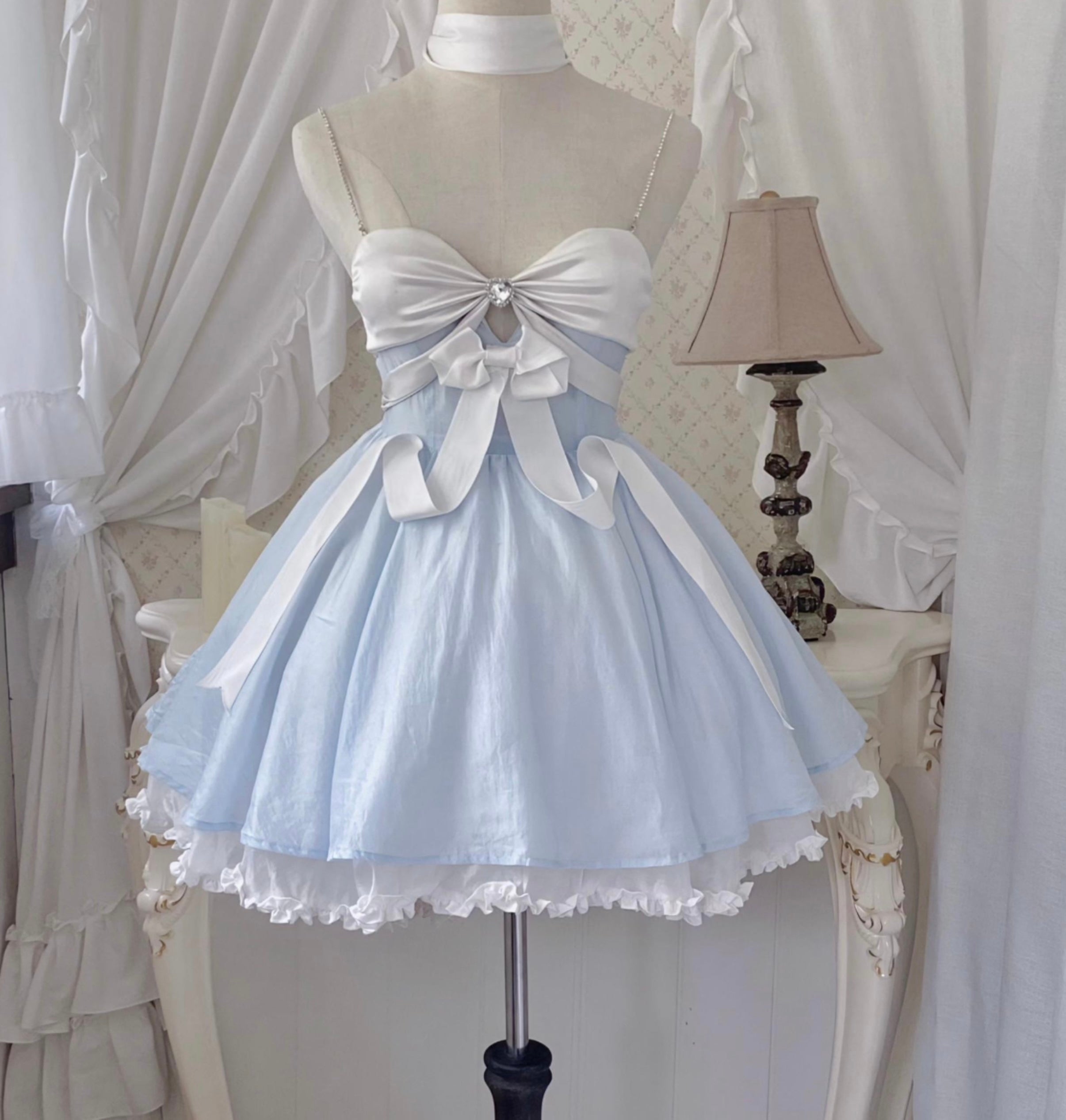 Get trendy with Moonlight Goddess Ribbon Mini Dress -  available at Peiliee Shop. Grab yours for $42 today!