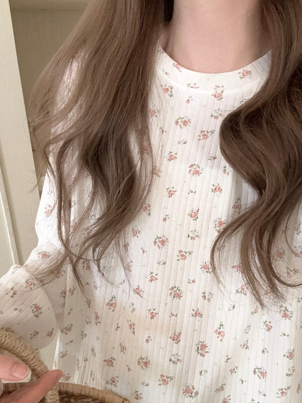 Get trendy with Floral Puff Cream Cake Cotton Shirt - Sweater available at Peiliee Shop. Grab yours for $16 today!