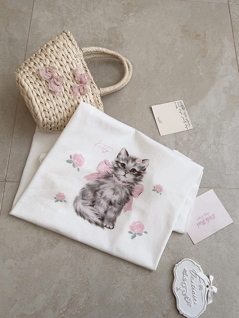 Get trendy with Rose Kitty Cotton T-shirt Top - Sweater available at Peiliee Shop. Grab yours for $16 today!