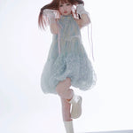 Get trendy with [Rose Island] Blue Sea Fairytale Mini Dress - Dress available at Peiliee Shop. Grab yours for $62 today!