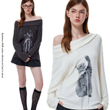 Reabobo Kitty Ribbon Off-shoulder Top