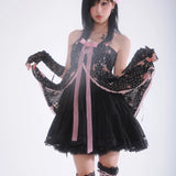 Get trendy with [Evil Tooth] Midnight Rose Gyaru Girl Floral Mini Dress - Shirts & Tops available at Peiliee Shop. Grab yours for $46 today!