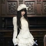 KittenClaw Morning Light Beige Gothic Lace Cross 100% Cotton Top and skirt set