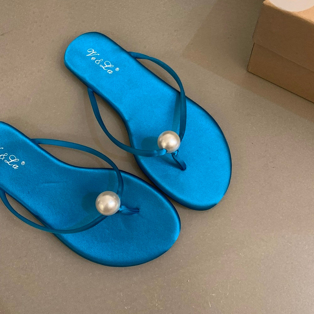 Get trendy with By the sea faux pearl in Klein blue flat shoes sandal -  available at Peiliee Shop. Grab yours for $28 today!