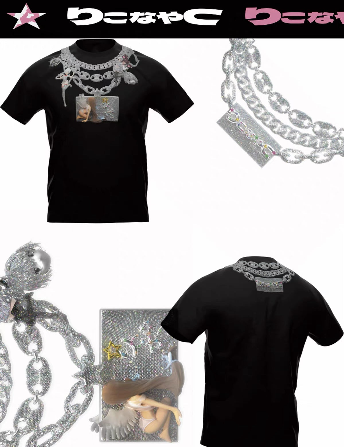 SelfishGhost Men’s Anime Diamond Chain Print Slim-Fit T-Shirt