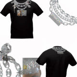 SelfishGhost Men’s Anime Diamond Chain Print Slim-Fit T-Shirt