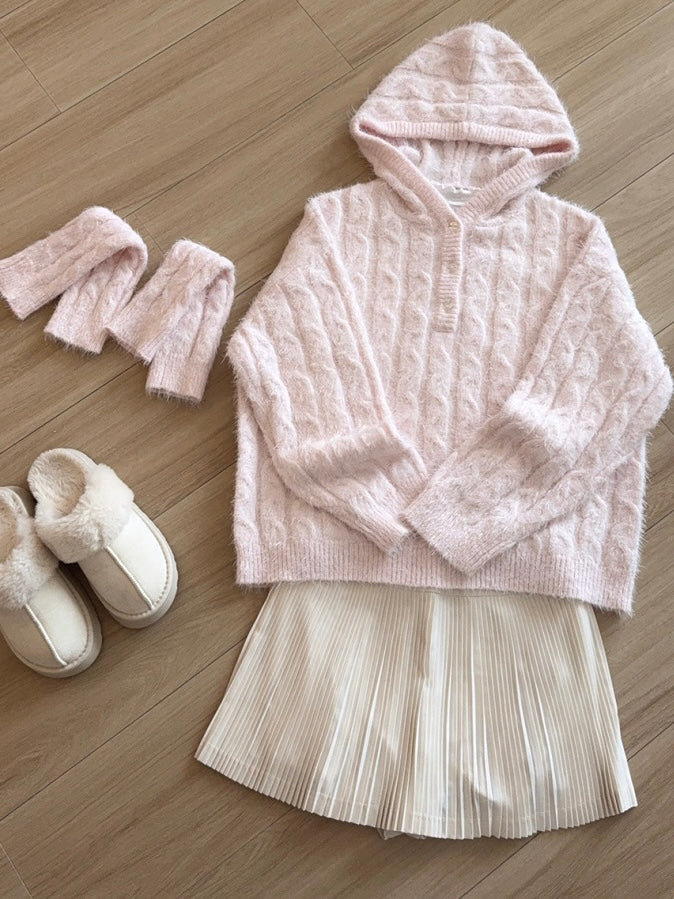 Get trendy with Soft Pink Age Wool Blended Sweater Hoodie - Sweater available at Peiliee Shop. Grab yours for $9 today!