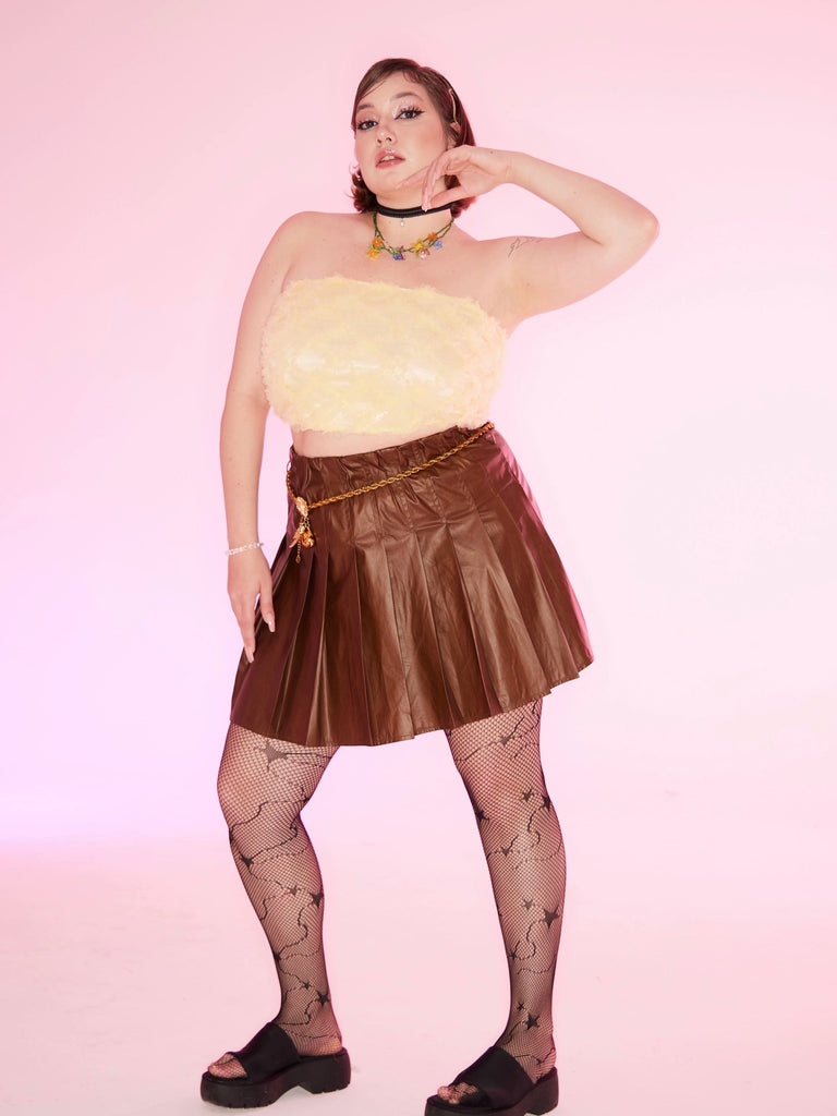 [Curve Beauty] Vintage Leather Pleated Skirt - Premium  from QueenShao - Just $54! Shop now at Peiliee Shop