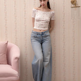 [Valentines Day Sale 2026] KiraYura Floral Vintage Ribbon Crop Top