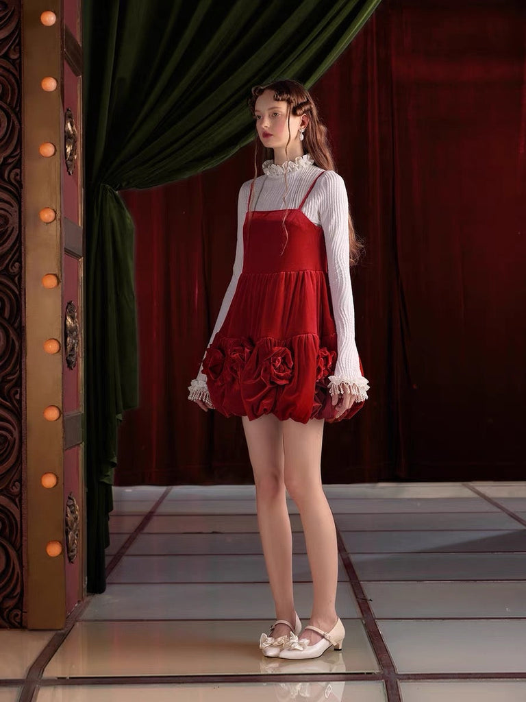 [UNOSA] Red Velvet Padded Puffball Dress - Premium  from UNOSA - Just $74! Shop now at Peiliee Shop