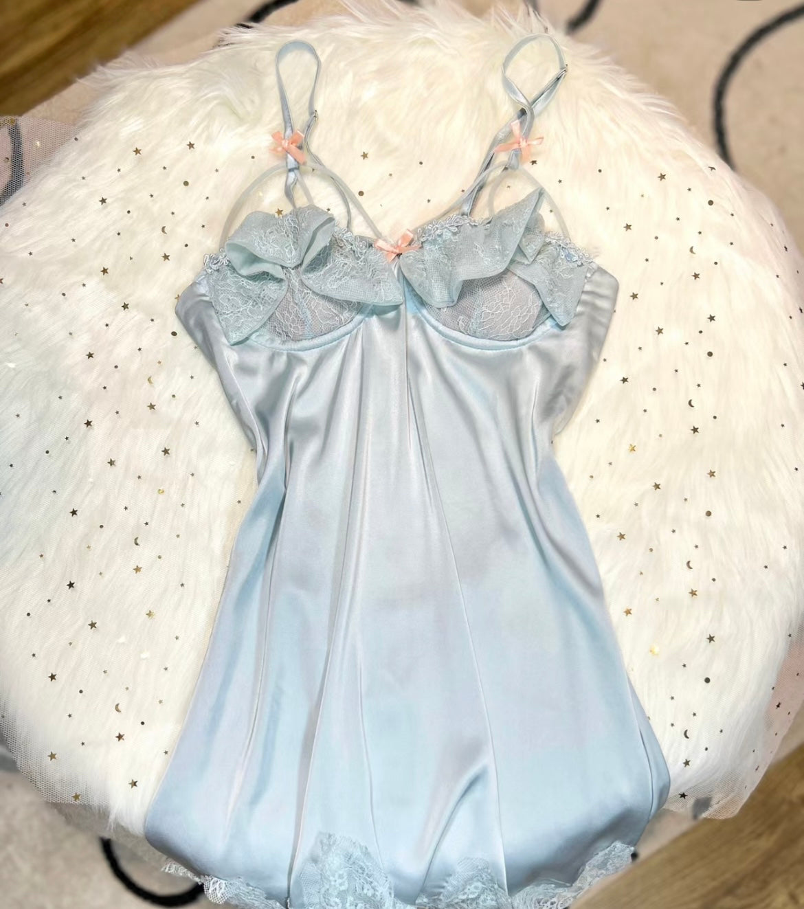 Get trendy with Blue Cream Soft  Lingerie Dress -  available at Peiliee Shop. Grab yours for $18 today!