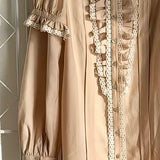 Pacific Position Cinnamon Latte Wool Blend Vintage French Ruffle Midi Dress