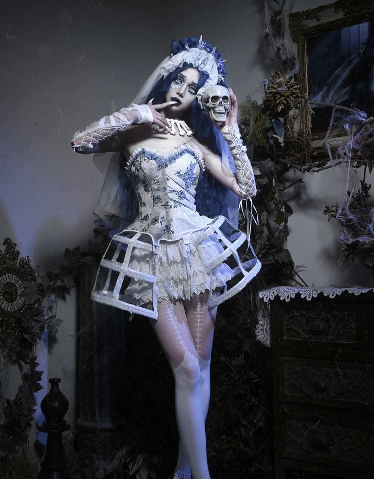 Get trendy with [Blood Supply] Corpse Bride Halloween Gothic Corset Top with petticoats - Crop Top available at Peiliee Shop. Grab yours for $49.90 today!