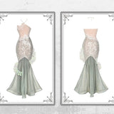 [Blood Supply] Silver Song Of Siren Mermaid Illusion Halter Maxi Dress