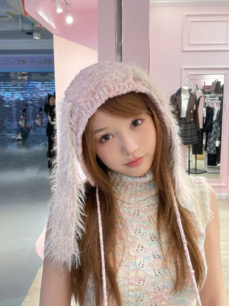 [Rose Island] Peach Bunny Long Eared Knitted Headband - Premium Accessories from Rose Island - Just $28! Shop now at Peiliee Shop