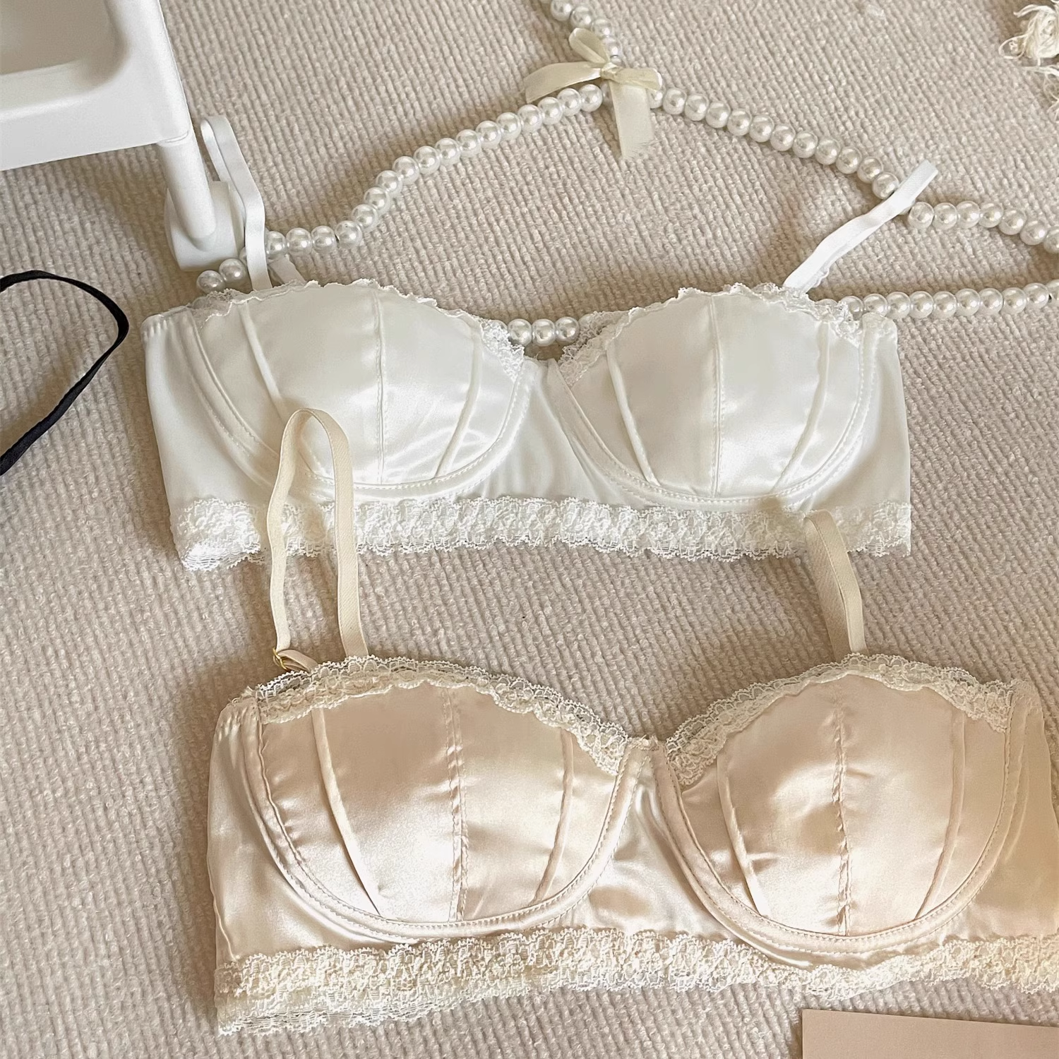 Get trendy with [Basic] Sweet Girl Satin Non-Wired Bra - Lingerie available at Peiliee Shop. Grab yours for $16 today!