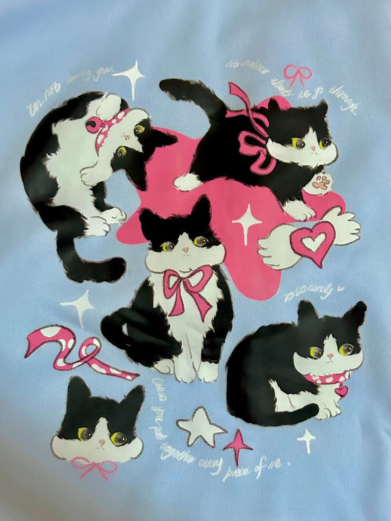 Get trendy with [Rose Candy] Cow Cat Blue Cozy Hoodie - Shirts & Tops available at Peiliee Shop. Grab yours for $33 today!
