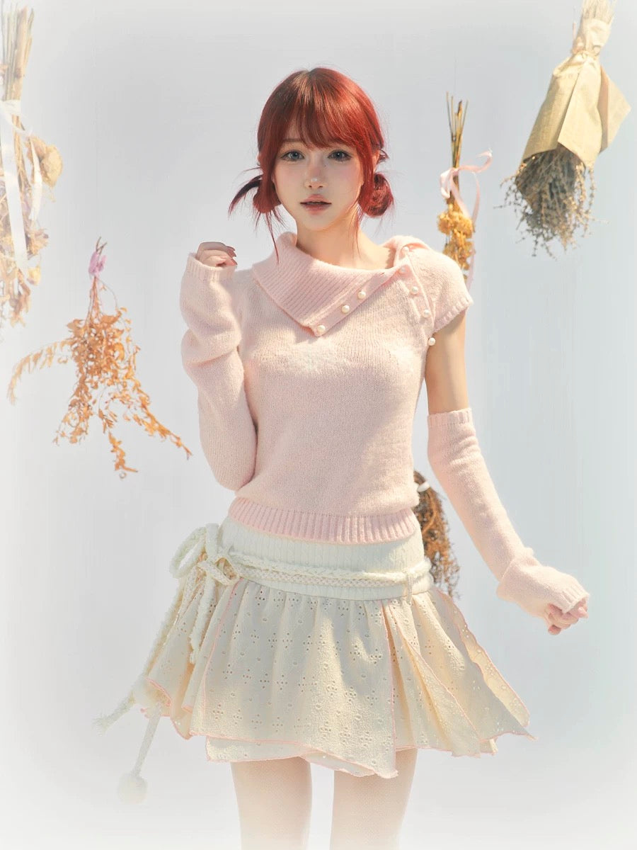 Get trendy with [Rose Island] Fairy Spirit Soft Coquette Dream In Pink Sweater With Arm warmer -  available at Peiliee Shop. Grab yours for $45 today!