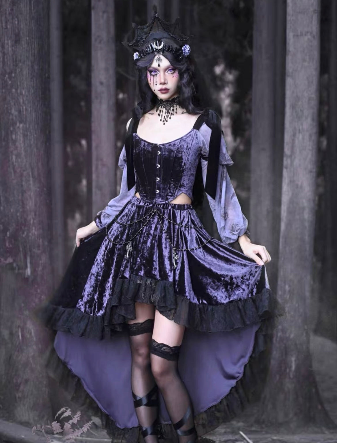 Get trendy with [Blood Supply] Moon Goddess Velvet Corset Top - Clothing available at Peiliee Shop. Grab yours for $42 today!