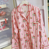 Sleepy Fairy Happy Birthday Pink Stripe Cotton Pajama Set