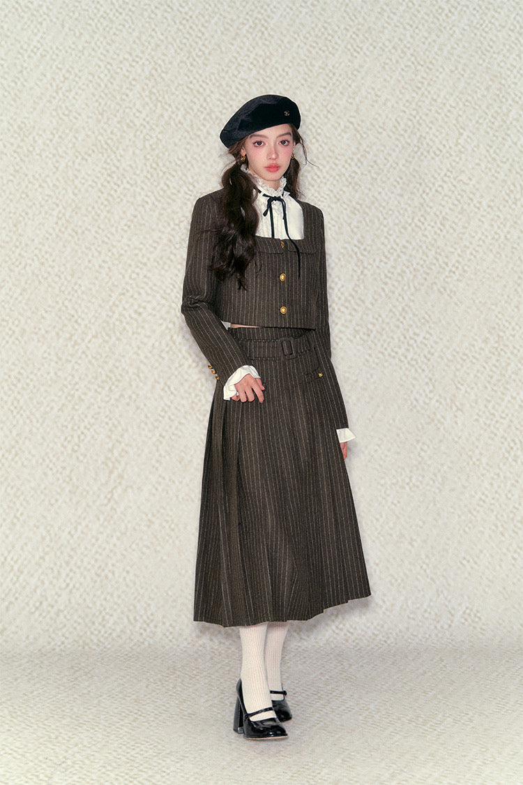 Get trendy with [Underpass] Vintage Collegiate Shirt and Long Skirt Set -  available at Peiliee Shop. Grab yours for $119 today!