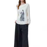 Reabobo Kitty Ribbon Off-shoulder Top