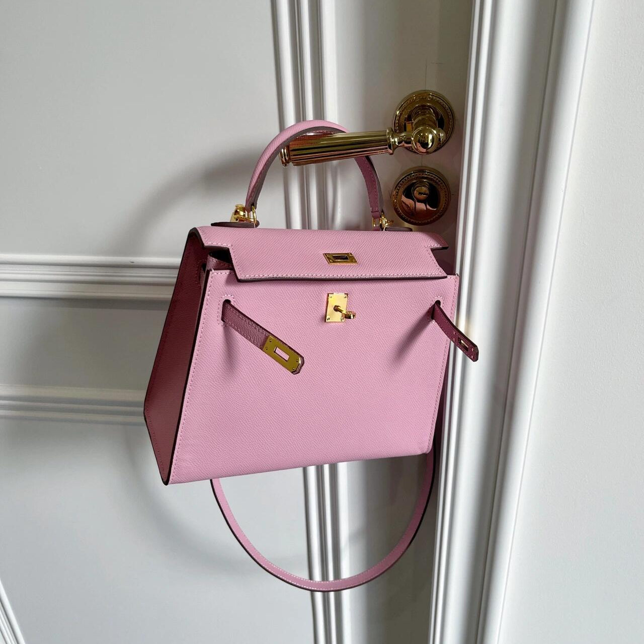 Get trendy with [Race Choice] Barbie Pink Mini Leather Bag in calfskin with embossed leather -  available at Peiliee Shop. Grab yours for $79 today!