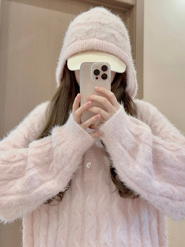 Get trendy with Soft Pink Age Wool Blended Sweater Hoodie - Sweater available at Peiliee Shop. Grab yours for $9 today!