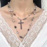 Get trendy with Gothic Doll Cross Glass Pearl Double Necklace -  available at Peiliee Shop. Grab yours for $19.80 today!