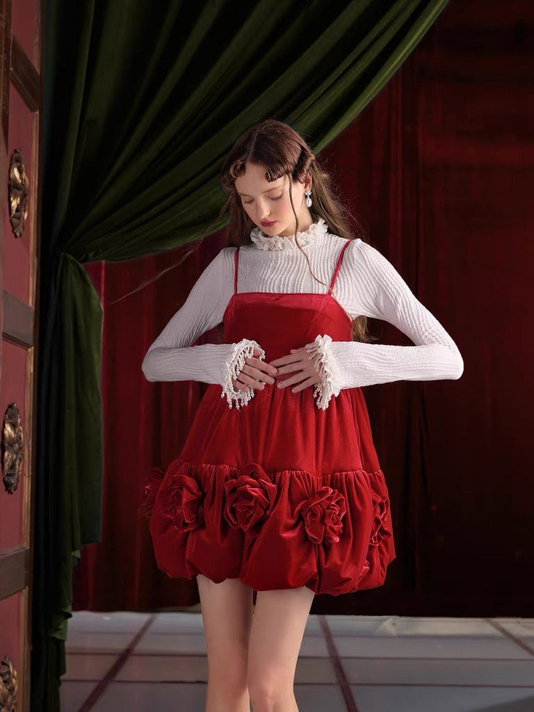 Get trendy with [UNOSA] Red Velvet Padded Puffball Dress -  available at Peiliee Shop. Grab yours for $74 today!
