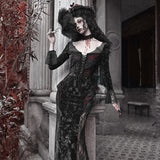 [Blood Supply] Scarlet Romance Gothic Velvet Long-Sleeve Mermaid Dress