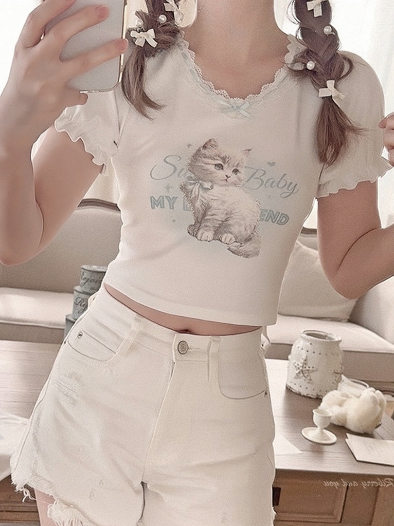 Get trendy with Kitty Babe Cotton T-shirt Top - Sweater available at Peiliee Shop. Grab yours for $16 today!