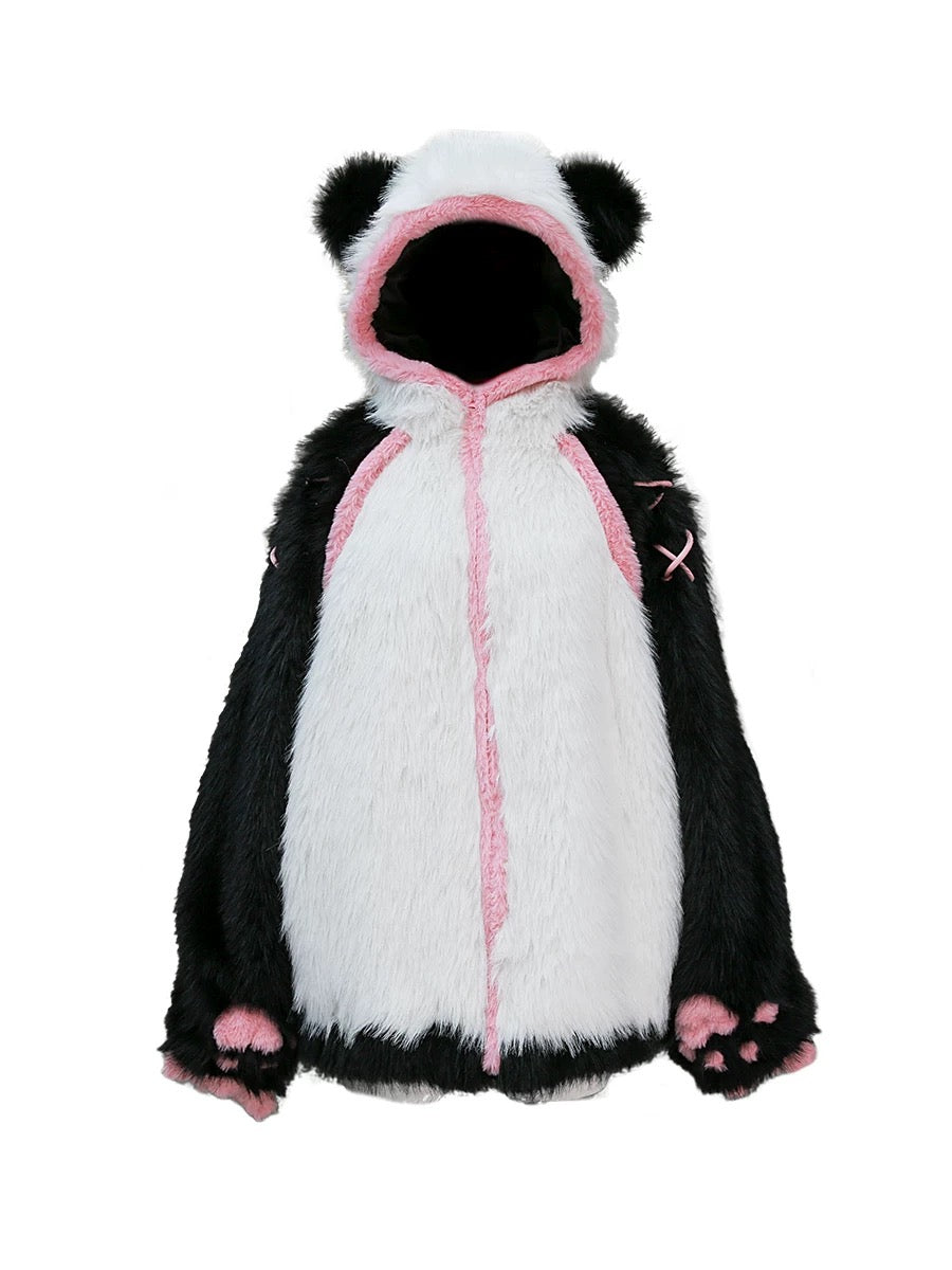 Get trendy with Evil Tooth Kawaii Panda Look Faux Fur Hoodie Coat -  available at Peiliee Shop. Grab yours for $78 today!