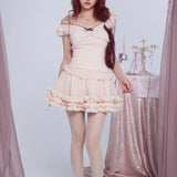 [Rose Island] Soft Rosy Kiss Crop Top and Ruffle Tulle Skirt Set