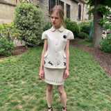 [Pre-order 15% At Checkout] UNOSA Beige Bird & Floral Doll Collar Top and Mini Skirt Set