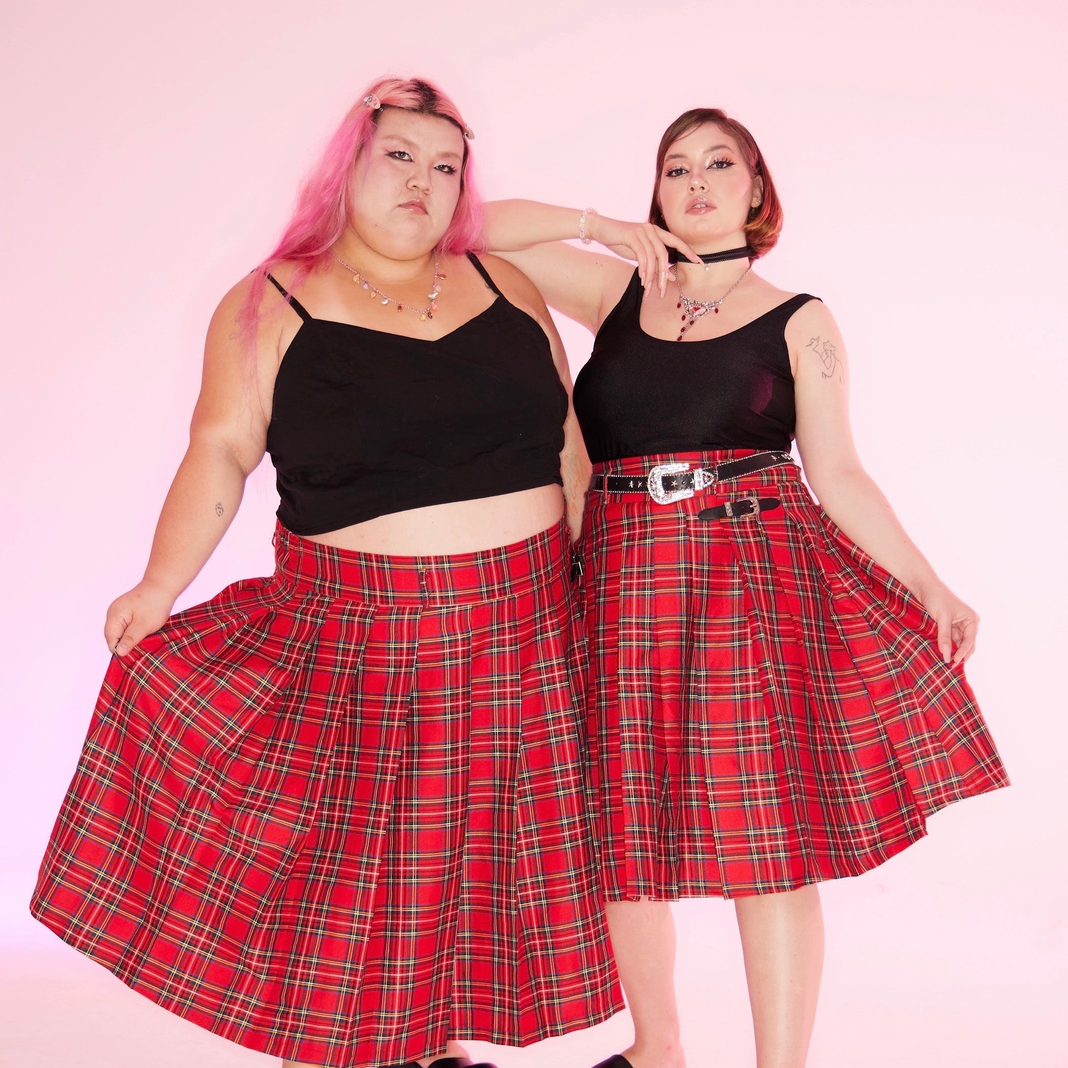 Get trendy with [Curve Beauty] Red Punk Plaid Skirt - Curve available at Peiliee Shop. Grab yours for $54 today!