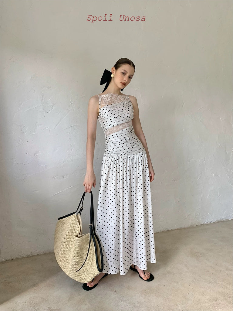 Get trendy with [SPOII UNOSA] Fleur De Saint Tropez Polka Dress MIDI Dress Gown -  available at Peiliee Shop. Grab yours for $78 today!