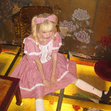 August Unicorn Gingham Sailor Puff Sleeve Dress