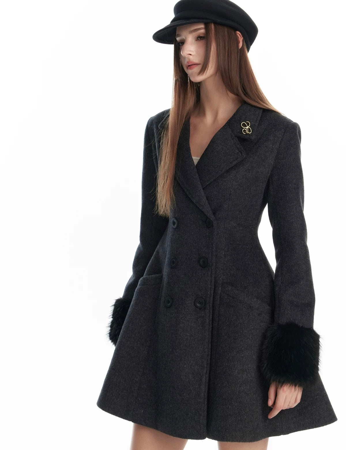 34Ounce Heiress Charm Wool Coat with Faux Fur Scarf